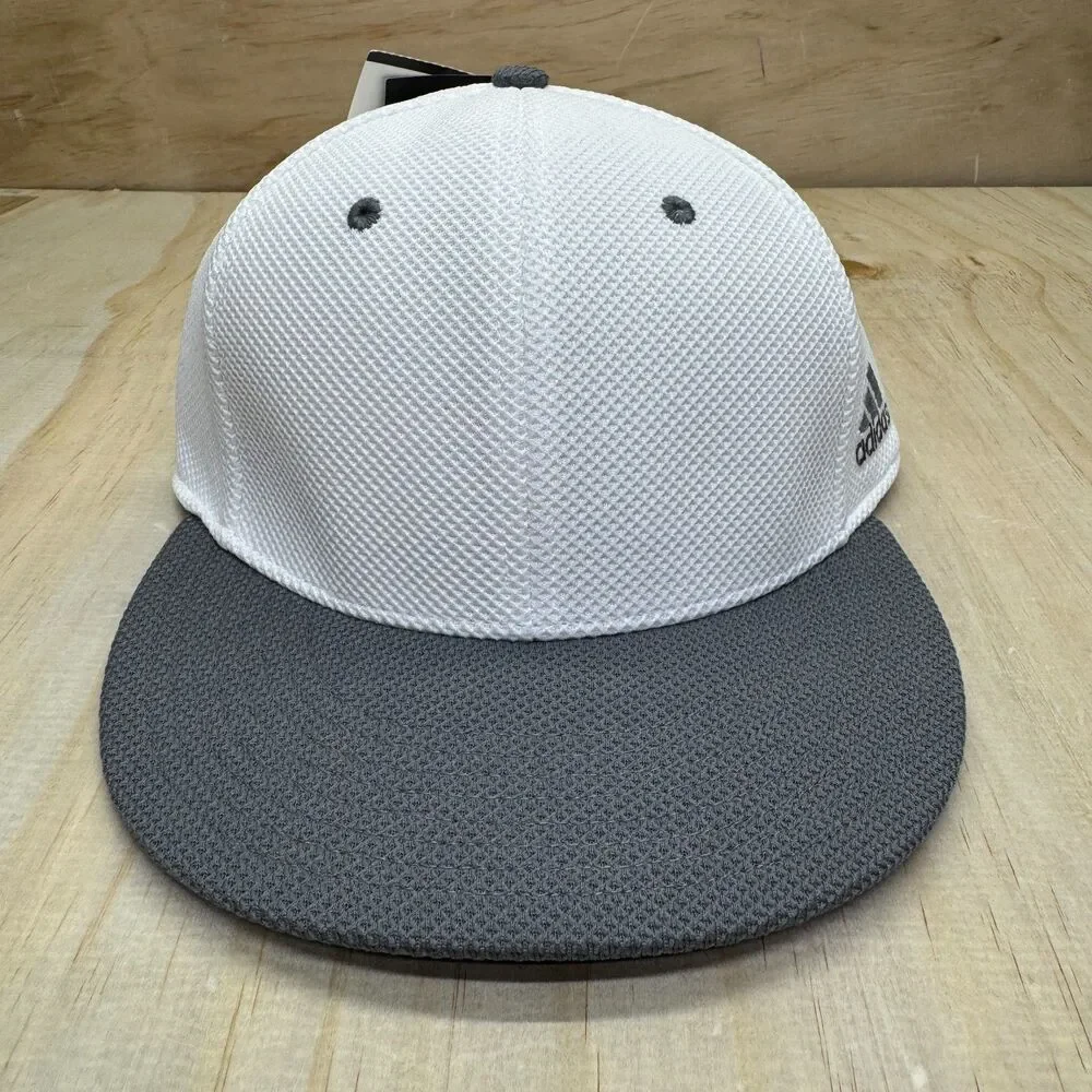 NEW L/XL adidas Flat Brim Flexfit Fitted Cap Hat Blank White Gray